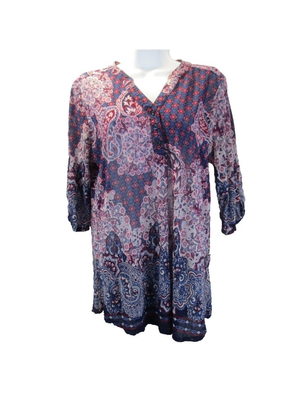 Siren Lily Womens M Purple Pink Blue Floral Boho Stretchy Roomy Mesh Tunic Top